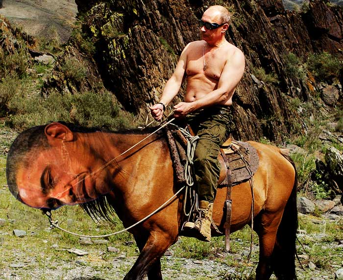 Putin riding Obama as a Horse